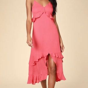 Lulu’s Ruffled Midi Dress, Coral pink, Small